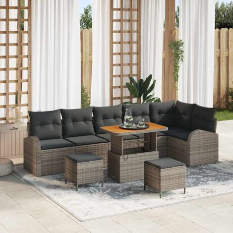 Set Divano da Giardino con cuscino 9 pcs Grigio polyrattan vidaXL (1/5)