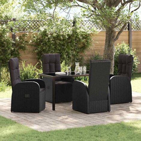 Set da Pranzo per Giardino con cuscino 5 pcs Nero polyrattan vidaXL (1/5)