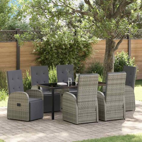 Set da Pranzo per Giardino con cuscino 7 pcs Grigio polyrattan vidaXL (1/5)
