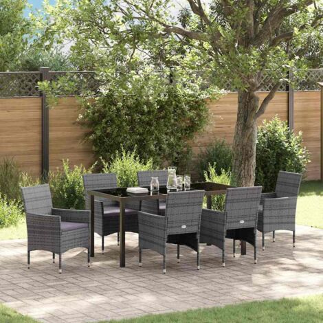 Set da Pranzo per Giardino con cuscino 7 pcs Grigio polyrattan vidaXL (1/5)