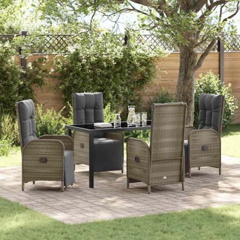 vidaXL Set da Pranzo per Giardino con cuscino 5 pcs Grigio polyrattan (1/5)