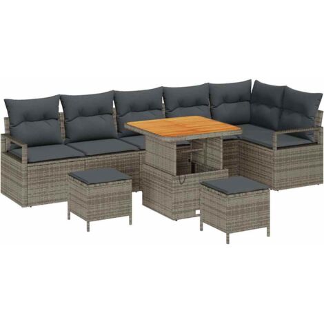 Set Divano da Giardino con cuscino 9 pcs Grigio Poly Rattan vidaXL (1/5)