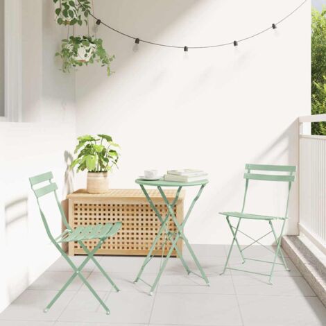 vidaXL Set Bistro Pieghevole 3 pcs Menta Chiara Acciaio
