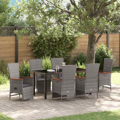 Set da Pranzo per Giardino con cuscino 7 pcs Grigio polyrattan vidaXL (1/5)