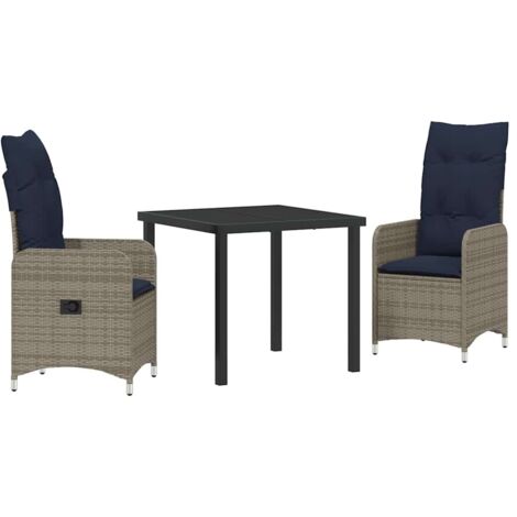 Set di tavolo e sedie con cuscino 3 pcs Grigio Rattan in PE vidaXL (1/5)