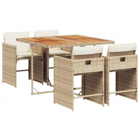 vidaXL Set da Pranzo da Giardino 5 pz con Cuscini Beige in Polyrattan