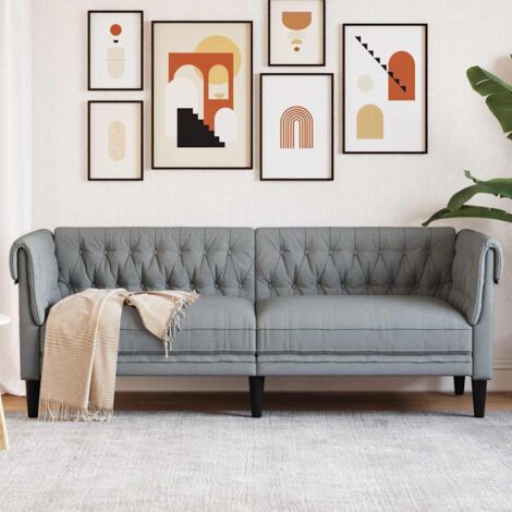 vidaXL Divano Chesterfield Altro Grigio chiaro 201.5 x 74.5 x 74.5 cm