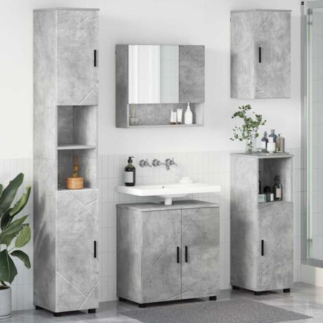 Set di mobili per il bagno con porta 5 pcs Grigio cemento vidaXL (1/5)