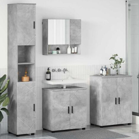Set di mobili per il bagno con porta 4 pcs Grigio cemento vidaXL (1/5)