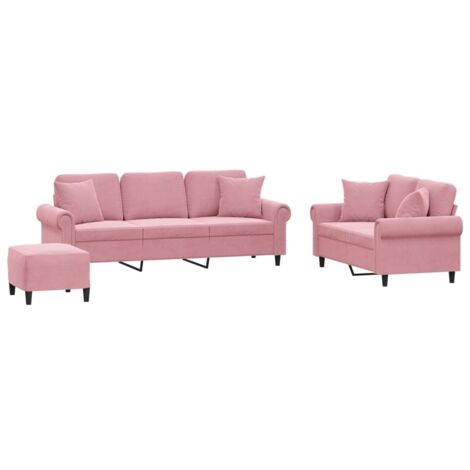 vidaXL Set di Divani 3 pz con Cuscini Rosa in Velluto