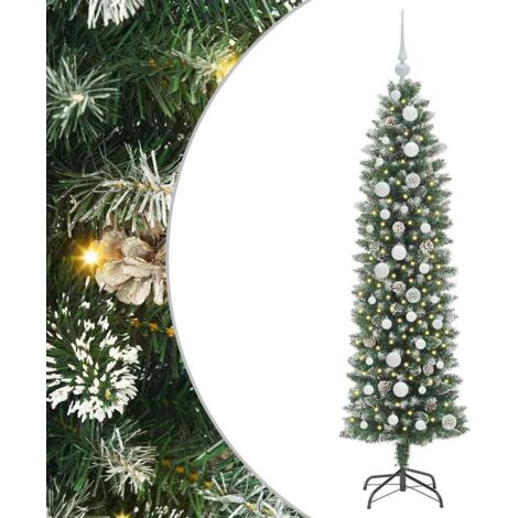 vidaXL Albero di Natale Artificiale Sottile Verde e bianco 150 cm