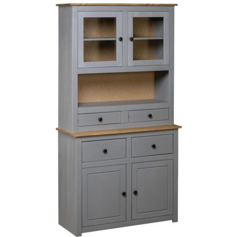 Credenza Grigia 93x40,5x180 cm in Legno Massello di Pino Panama vidaXL