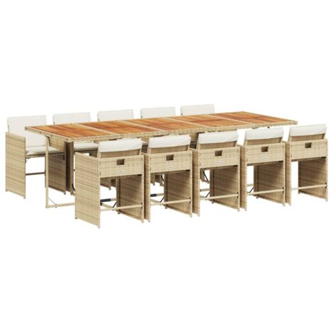 vidaXL Set da Pranzo da Giardino 11 pz con Cuscini Beige in Polyrattan