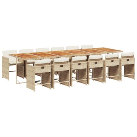 vidaXL Set da Pranzo da Giardino 13 pz con Cuscini Beige in Polyrattan