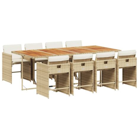 vidaXL Set da Pranzo da Giardino 9 pz con Cuscini Beige in Polyrattan