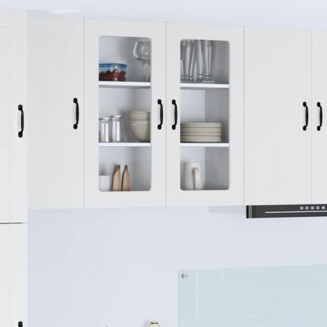 vidaXL Mobile in vetro da parete LUCCA Bianco Lucido 80 x 31 x 80 cm