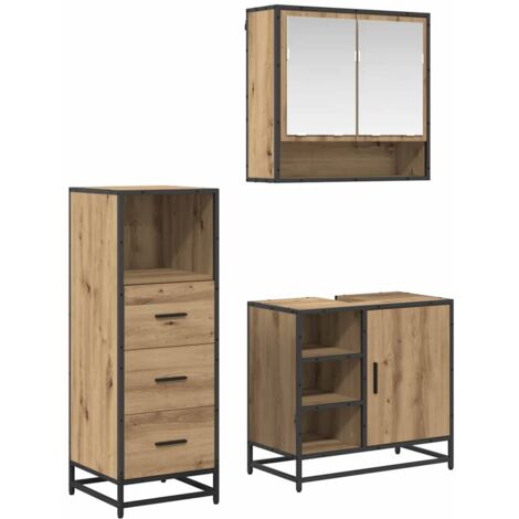 vidaXL Set di mobili per il bagno con porta 3 pcs Rovere artigianale (1/5)