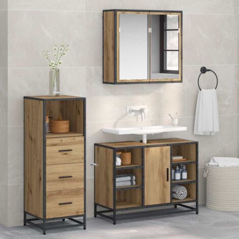 vidaXL Set di mobili per il bagno con porta 3 pcs Rovere artigianale (1/5)