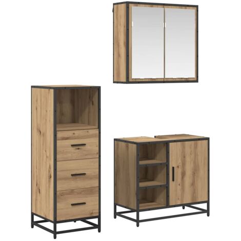 vidaXL Set di mobili per il bagno con porta 3 pcs Rovere artigianale (1/5)