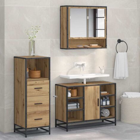 vidaXL Set di mobili per il bagno con porta 3 pcs Rovere artigianale (1/5)