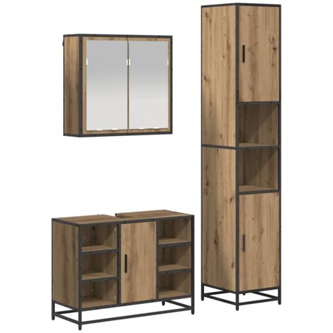 vidaXL Set di mobili per il bagno con porta 3 pcs Rovere artigianale (1/5)