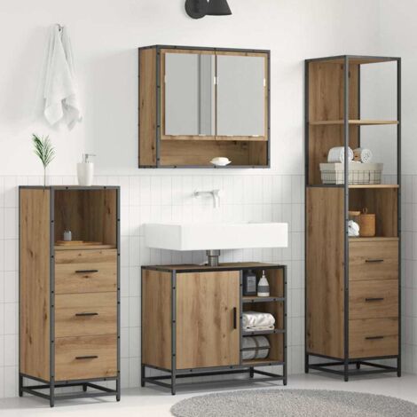 vidaXL Set di mobili per il bagno con porta 4 pcs Rovere artigianale (1/5)