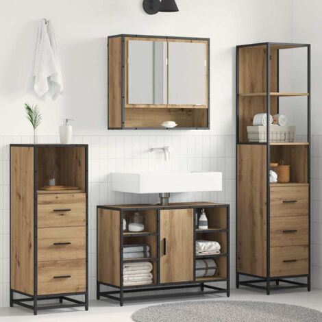 vidaXL Set di mobili per il bagno con porta 3 pcs Rovere artigianale (1/5)