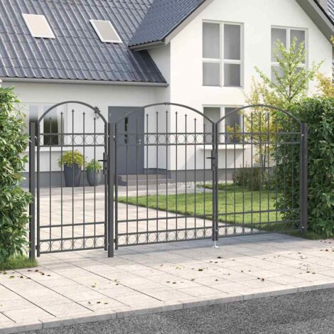 Cancello da Giardino con Parte Superiore Arcuata Assen Grigio vidaXL