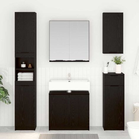 vidaXL Set di Armadi da Bagno 3 pcs Rovere Nero Legno multistrato (1/5)