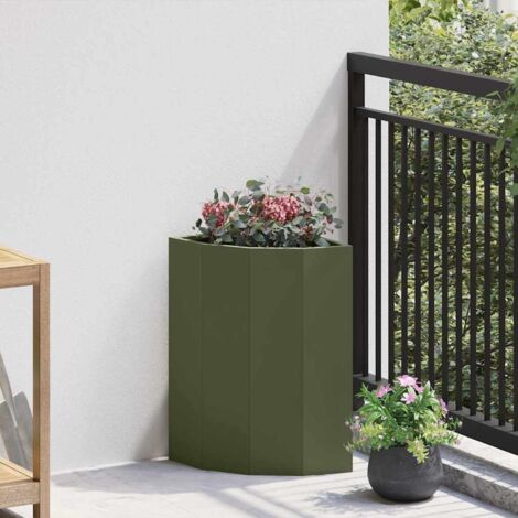 vidaXL Vaso d'angolo Oliver verde 30 x 30 x 50 cm Acciaio (1/5)