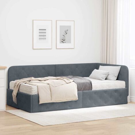 vidaXL Cornice del letto ad angolo Grigio scuro 100 x 200 cm Velluto (1/5)