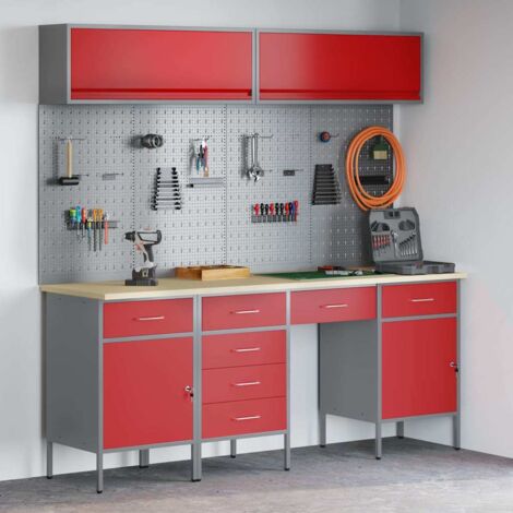 vidaXL Banco da lavoro 10 pcs Rosso 200 x 55 x 200 cm Acciaio