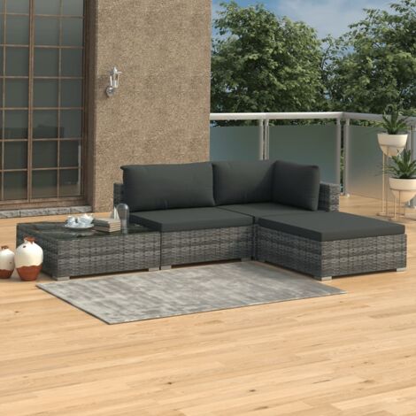 Set Divani da Giardino 4 pz con Cuscini in Polyrattan Grigio vidaXL (1/5)