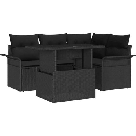 Set Divano da Giardino 5 pcs Nero Rattan in Polipropilene vidaXL