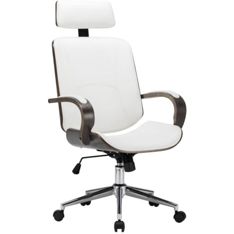 Sedia Girevole con Poggiatesta Bianca Similpelle Legno Curvato vidaXL (1/5)
