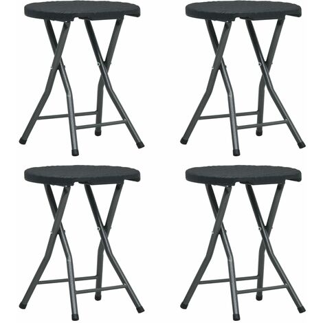 Set Di 4 Sgabelli Da Giardino Con Cuscini - Polyrattan Nero, Struttura In Acciaio, Comodi E Resistenti Alle Intemperie