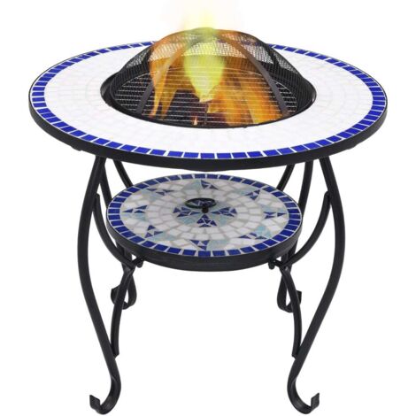 vidaXL Tavolo con Braciere a Mosaico Blu e Bianco 68 cm in