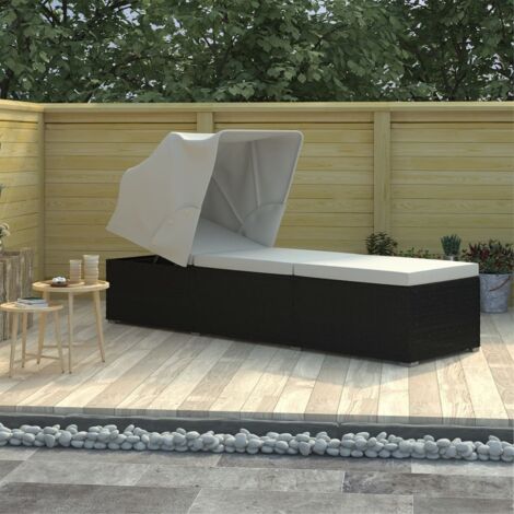 Lettino Prendisole Tettuccio e Cuscino Polyrattan Bianco Crema vidaXL (1/6)