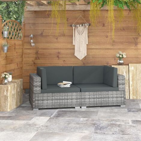 Poltrone Modulari ad Angolo con Cuscini 2 pz Polyrattan Grigio vidaXL