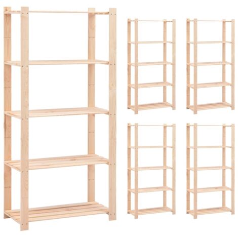vidaXL Scaffali a 5 Livelli 5 pz 80x38x170 cm in Massello Pino 250 kg