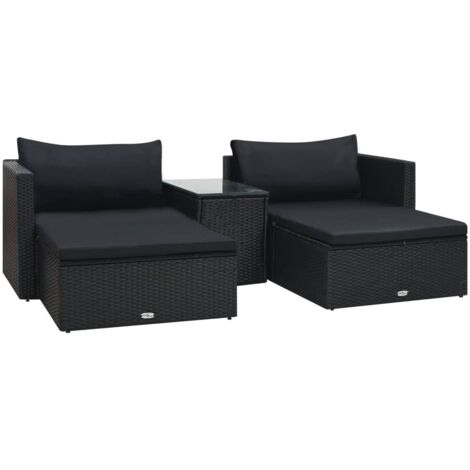 Set Divani da Giardino 5 pz con Cuscini in Polyrattan Nero vidaXL (1/5)