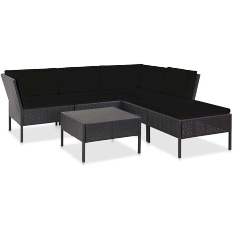 vidaXL Set Divani da Giardino 6 pz con Cuscini in Polyrattan Nero (1/5)