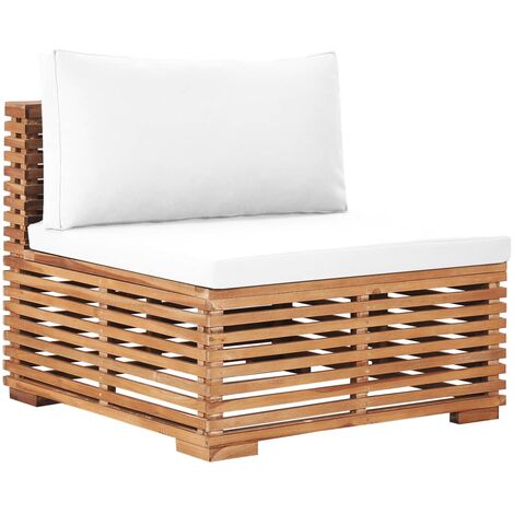 Divano Centrale da Giardino con Cuscino Crema Massello di Teak vidaXL
