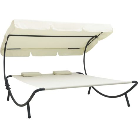 vidaXL Lettino Prendisole con Baldacchino e Cuscini Bianco Crema