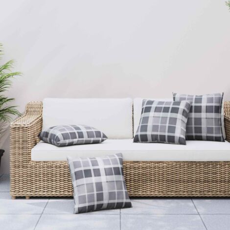 vidaXL Cuscino da Esterno 4 pcs Grigio a quadri 60 x 60 cm Tessuto