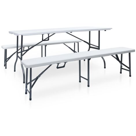 Tavolo Giardino Pieghevole 2 Panche 180cm Acciaio e HDPE Bianco vidaXL (1/5)