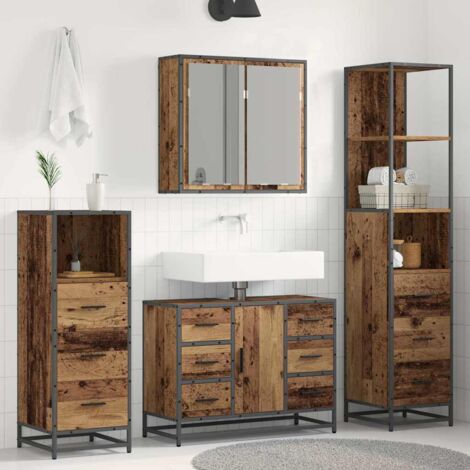 vidaXL Set di mobili per il bagno con cassetto 4 pcs Legno vecchio