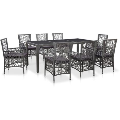 Set Mobili da Pranzo per Giardino 9 pz in Polyrattan Grigio vidaXL