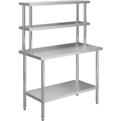 vidaXL Tavolo Lavoro Cucina con Mensola 120x60x150 cm in Acciaio Inox