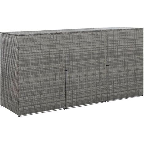 Copri Bidone Triplo Per Rifiuti In Polyrattan Antracite - 229x78x120 Cm, Con Coperchio E Porte Anteriori - Foto 2